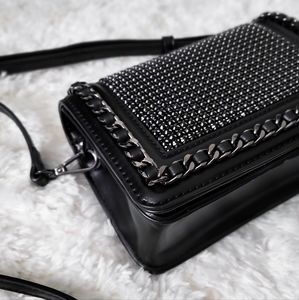 ALDO Black and Gunmetal Silver Adjustable Crossbody bag
